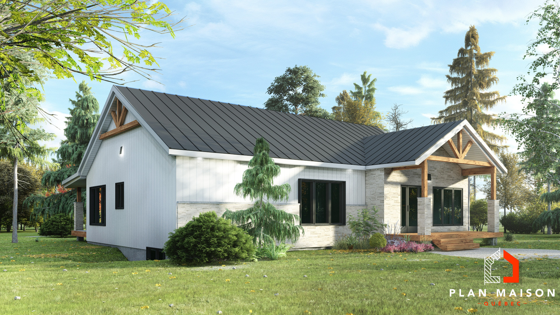 Maison plain-pied à ossature en bois | Plan Maison Québec